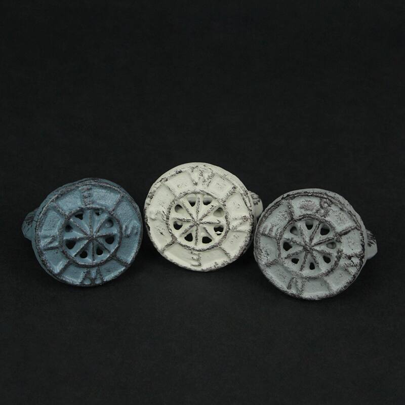 Zeckos Cast Iron Nautical Compass Rose Napkin Rings (Set Of 6) - 2 X 1.75 X 2 inches