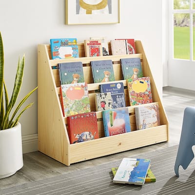 MUSHOMEINC Pinewood Single-Sided Bookcase Display Stand for Kid, Kids Storage Bookshelf with 4 Shelves, Book Display Rack forKid