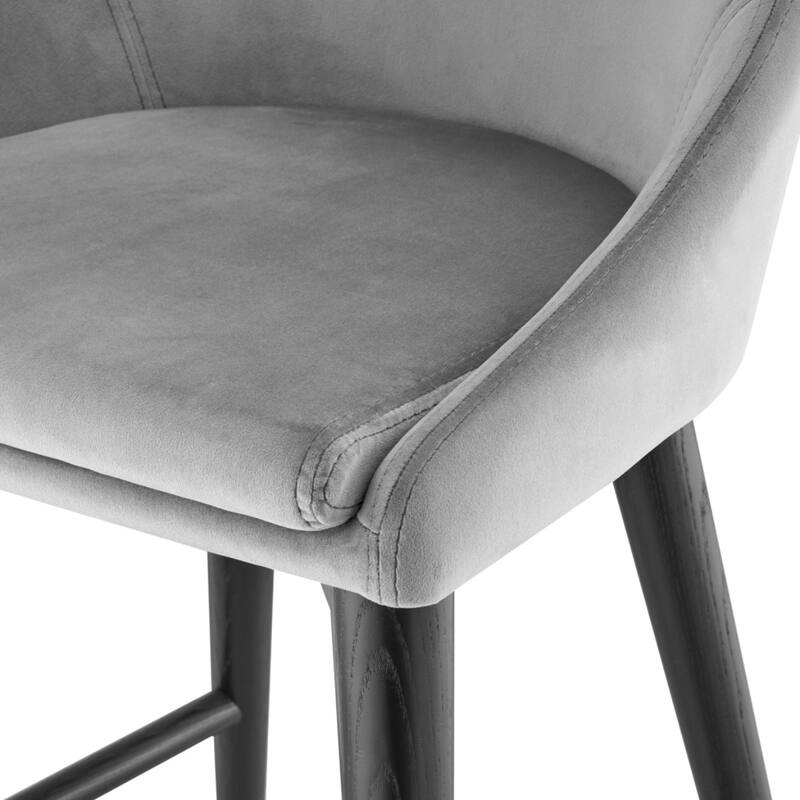 26 Inch Velvet Bar Stool Low Back Solid Wood Frame with Footrest - 18.9” x 18.31” x 35.24”