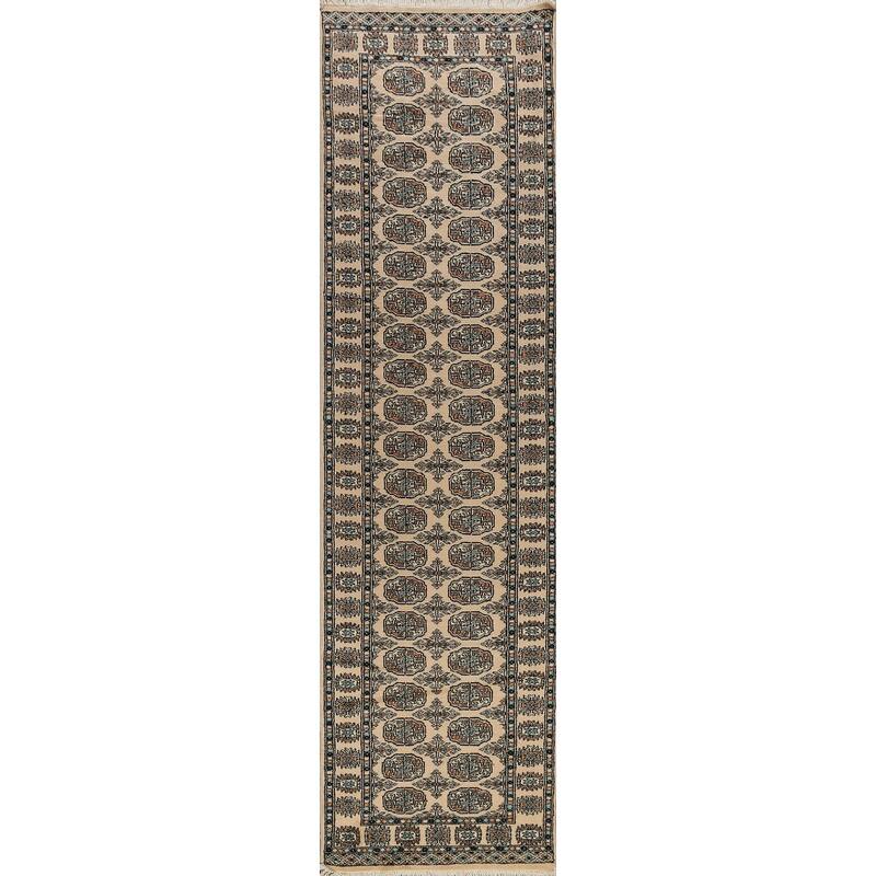 Geometric Bokhara Oriental Runner Rug Handknotted Wool Carpet 2'7" x