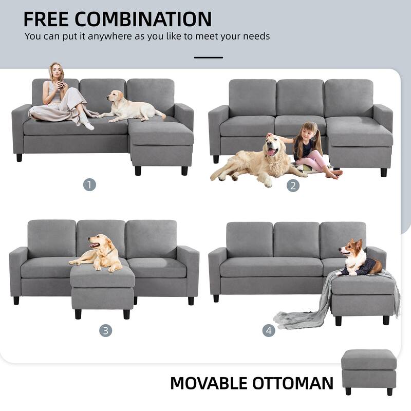 Futzca Modern L-shaped Convertible Sectional Sofa w/ Reversible Chaise
