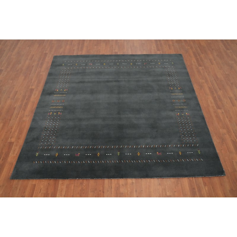 Hand Knotted Oriental 100% Wool Carpet Tribal Animal Pictorial Greys & Charcoal Gabbeh Area Rug - 7' 10'' X 7' 10''
