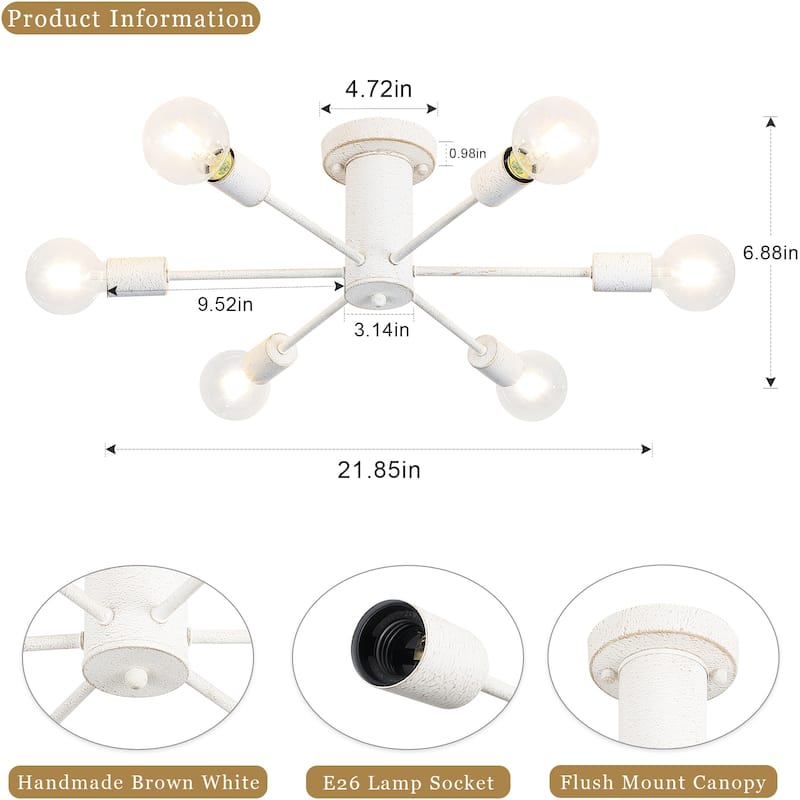 6-Light Mid Century Semi Flush Mount Chandelier for Dining Room