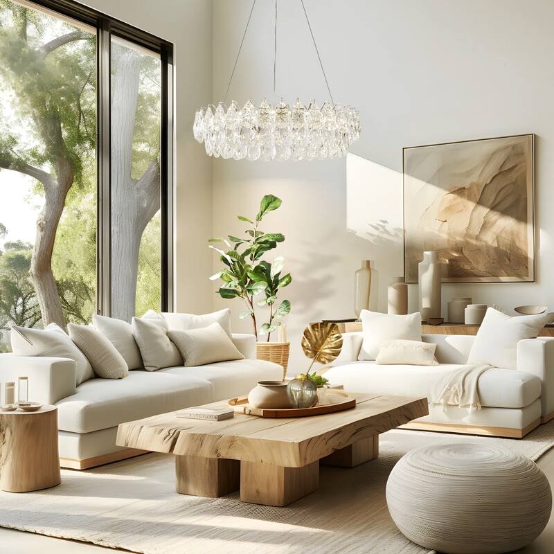 Modern Glam Chrome Round Crystal LED Chandelier for Dining Room - 23.6 in. W x 86.6 in. H