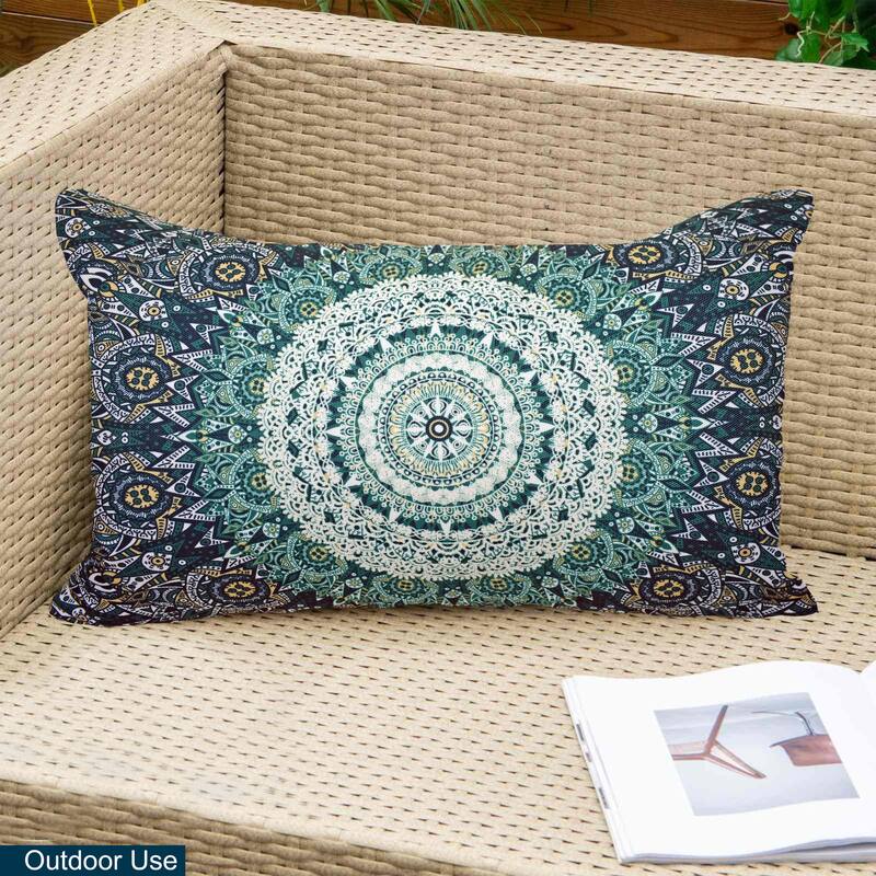 Decorative Indoor/Outdoor Weatherproof Lumbar Throw Pillows with Inserts (Set of 2) -12x20 - 18x18 Inches