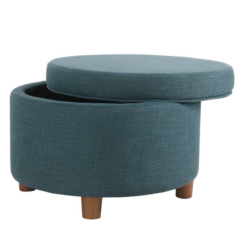 Porch & Den Rockwell Teal Round Storage Ottoman