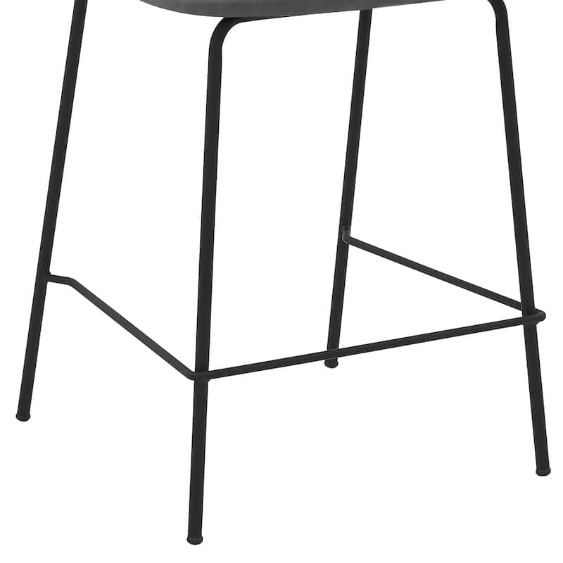 Carlo 26" Counter Stool, Gray Faux Leather and Black Metal