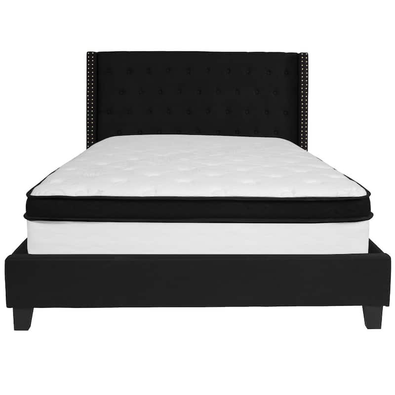 Tufted Upholstered Platform Bed w/ Memory Foam Pocket Spring Mattress