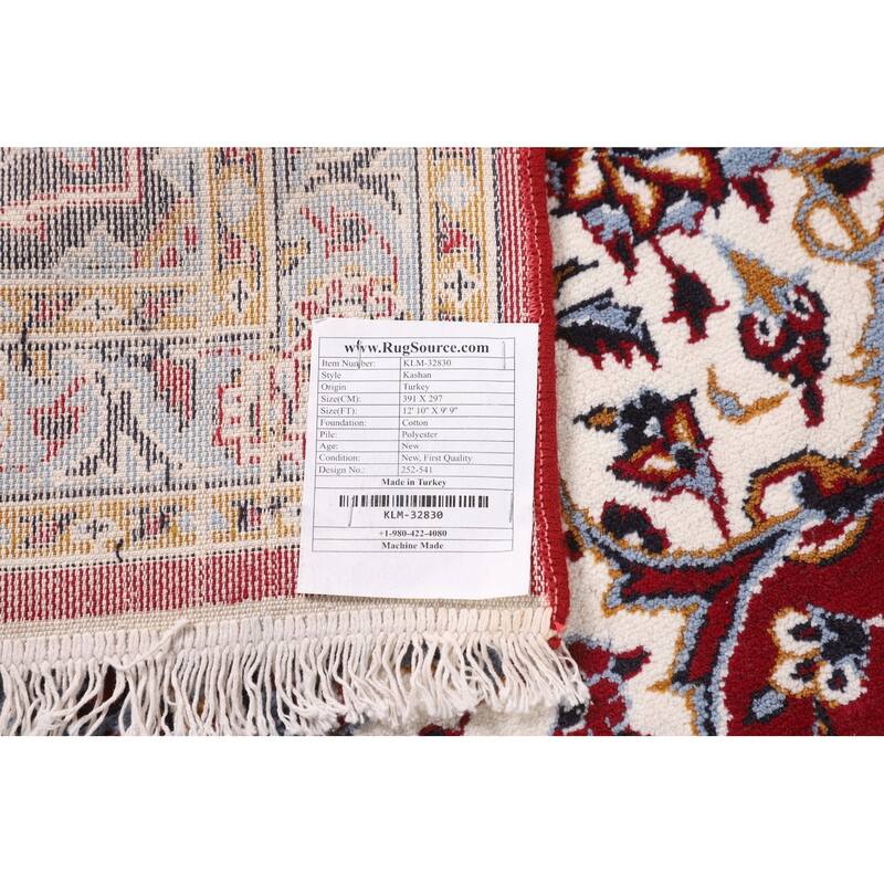 Traditional Red Kashan Turkish Area Rug Machine-Made Medallion Carpet - 9'9" x 12'10"