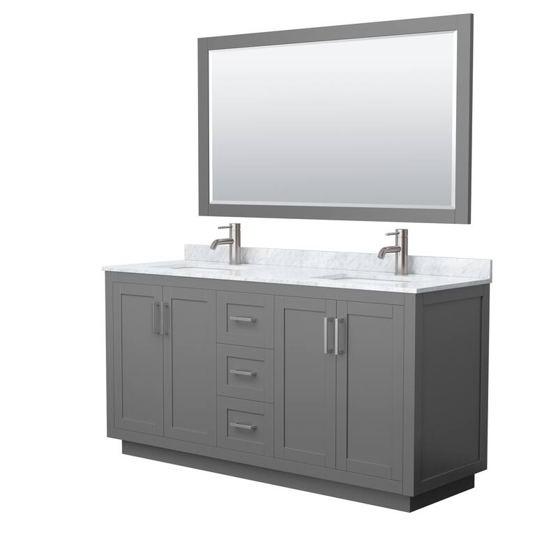 Miranda Bathroom Vanity Set, White Carrara Marble Top, 58-Inch Mirror