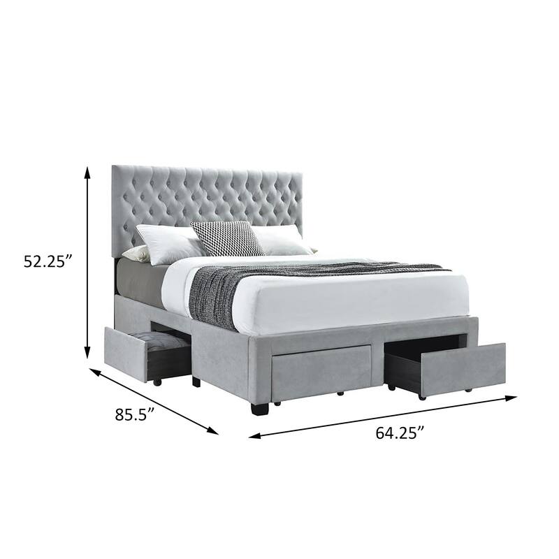 Queen Size Upholstered Storage Bed with 4 Roll-Out Drawers