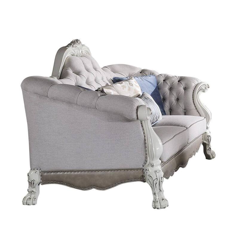 Ally Sofa, 7 Throw Pillows, Classical Bone White Faux Leather, 96 Inch