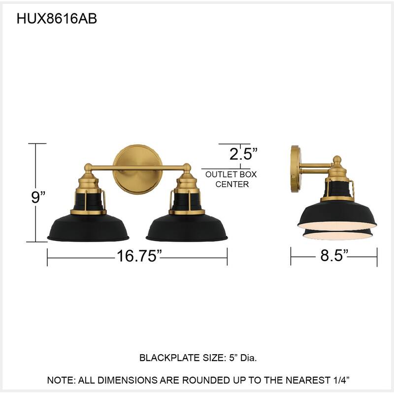 Huxley 2-Light Aged Brass Bath Light