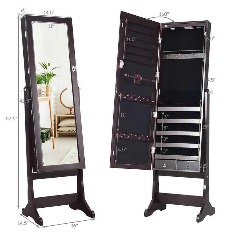 Mirrored Jewelry Cabinet Lockable Storage Box with LED lights
