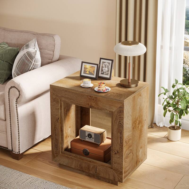 End Table, Side Table with Storage Shelf, Nightstand Bedside Table for Bedroom, Living Room, Entryway - Natural