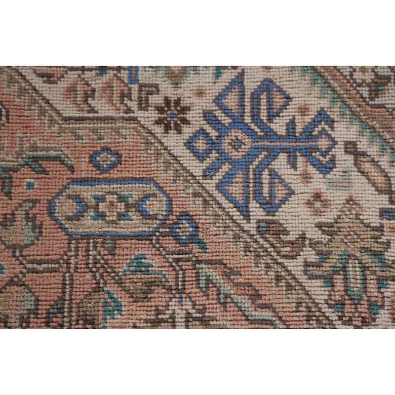 Pink Geometric Tabriz Persian Vintage Rug Hand-Knotted Wool Carpet - 6'5" x 9'9"