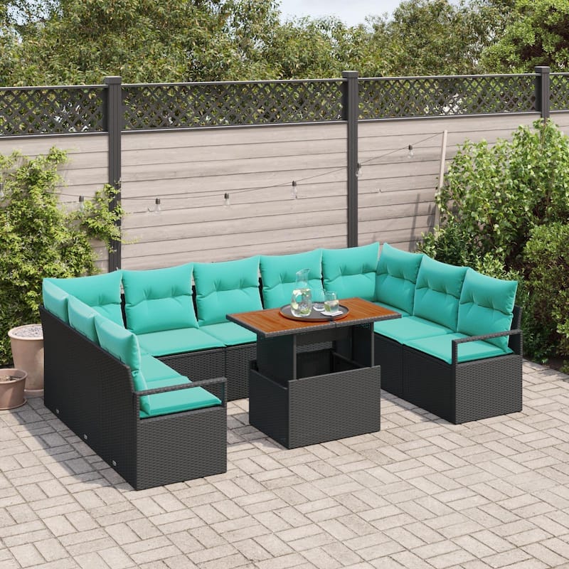 vidaXL 10 Piece Garden Sofa Set with Cushions - 113.8×69.7×27.2