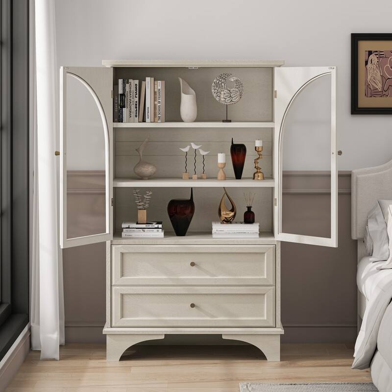 52.17"H Glass Door Display Case Storage Cabinet with Adjustable Shelf and Drawers for Stylish Organization