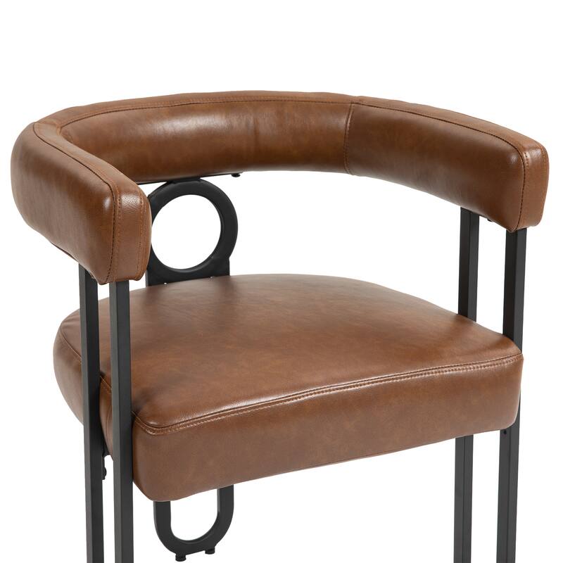 Contemporary PU Dining Chair set of 2, Barrel Chair with Matte Black Metal Legs and Round Thickened Cushion
