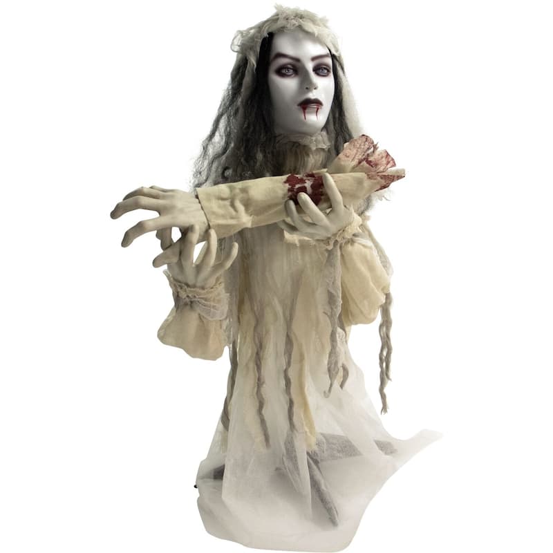 Haunted Hill Farm 31 In. Groundbreaker Animatronic Bride, Indoor/Outdoor Halloween Decoration, Flashing Red Eyes, Battery