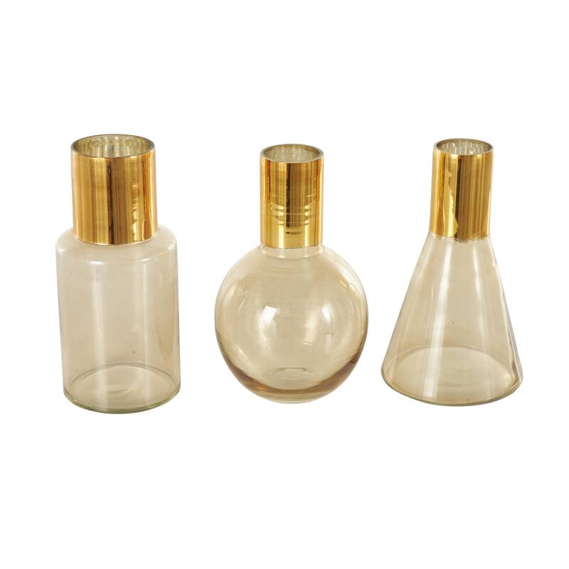 Glass Handmade Tinted Vase with Gold Rim - Set of 3 Blue or Gold - Roche River Decor