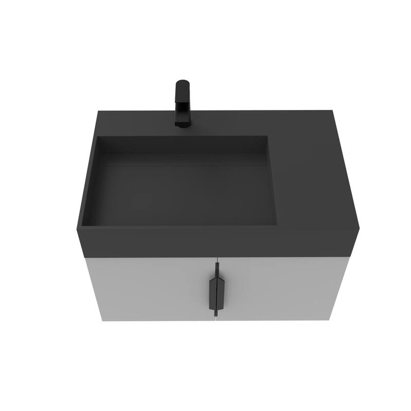 Amazon 30" Wall Mounted Bathroom Left Basin Vanity Set w/ Black Top