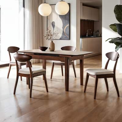 Furniture of America Abigail VIII Mid-Century Modern 5-Piece Rich Walnut Solid Wood 64-inch Extendable Dining Set