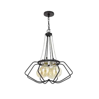 Lima 22 Inch Chandelier w 4 Light Bulbs, Black Metal Cage Design