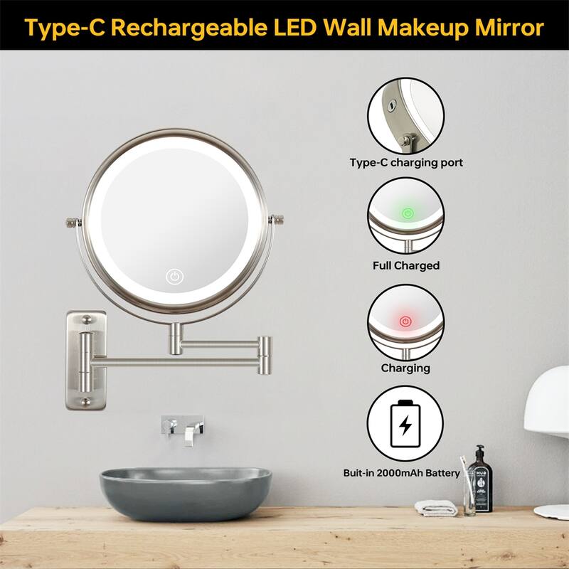 3 Color Lighted Magnifying Mirror 10X Wall Mounted Makeup Mirror 8 In