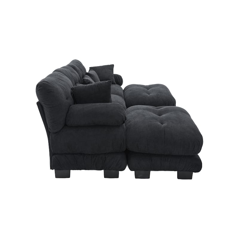 Pelletized Velvet U-shaped Sectional Sofa Modular Chaise Lounge Couch with 2 Ottomans, Deep Seat, Bolster Arms and Pillows