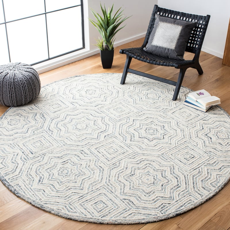 SAFAVIEH Handmade Capri Diyana Contemporary Wool Rug - 7' Round - Beige/Blue