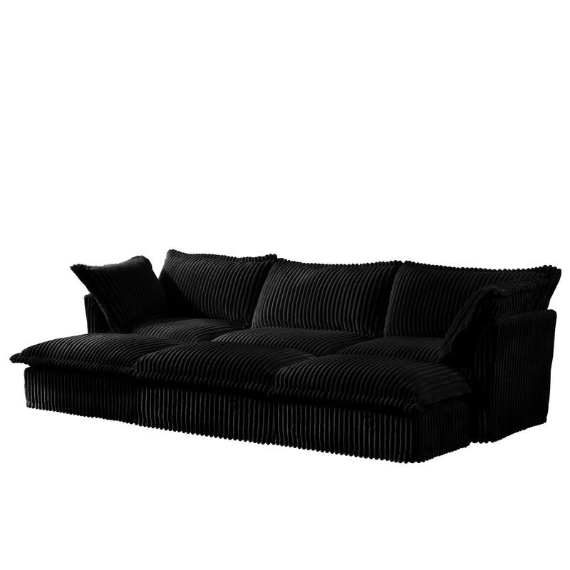 Modern 3-seater upholstered sofa with 3 ottomans and 2 pillows