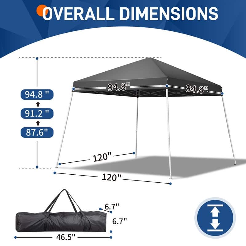 Camping Beach Gazebo Party Folding Sunshade Pop up Canopy Tent - Top 8x8 FT-Grey - Down 10x10 Ft