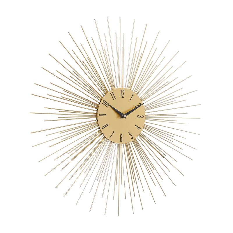Gold Metal Starburst Decorative Wall Clock with Black Accents