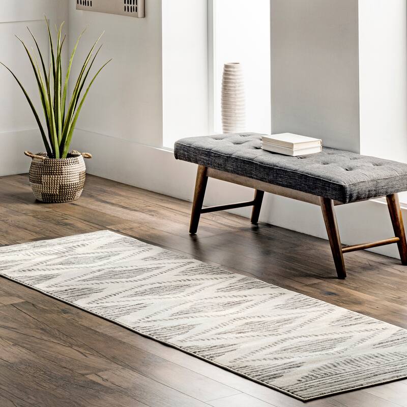 Nuloom Briggs Tribal Striped Area Rug - 2'8" x 8' Runner - Light Grey - Runner