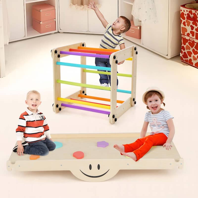 Costway Wooden Climbing Toys for Toddlers Jungle Gym with Reversible - See Details