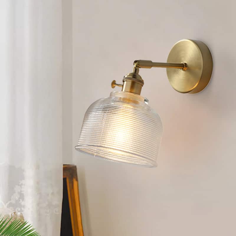 1-Light Gold Bathroom Light Fixtures Glass Wall Sconce