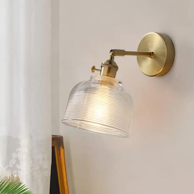 1-Light Gold Bathroom Light Fixtures Glass Wall Sconce