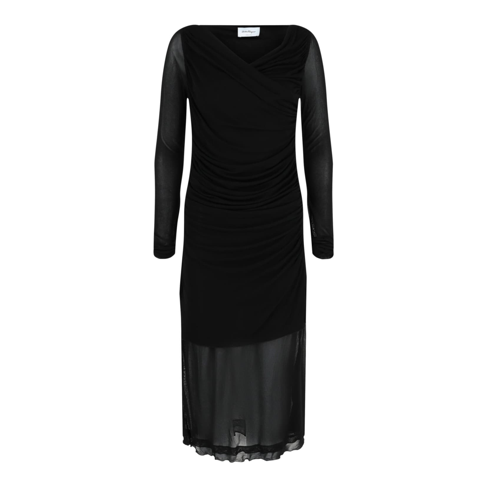 Ferragamo Ruched Long Sleeve Mini Dress