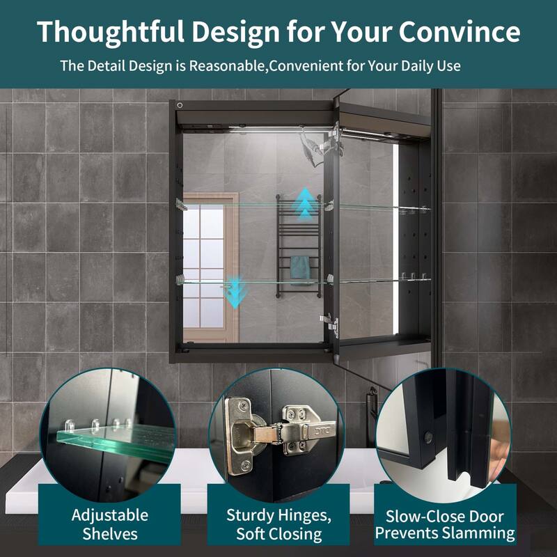 20" x 30" Lighted Recessed Medicine Cabinet with Mirror and Electrical Outlet