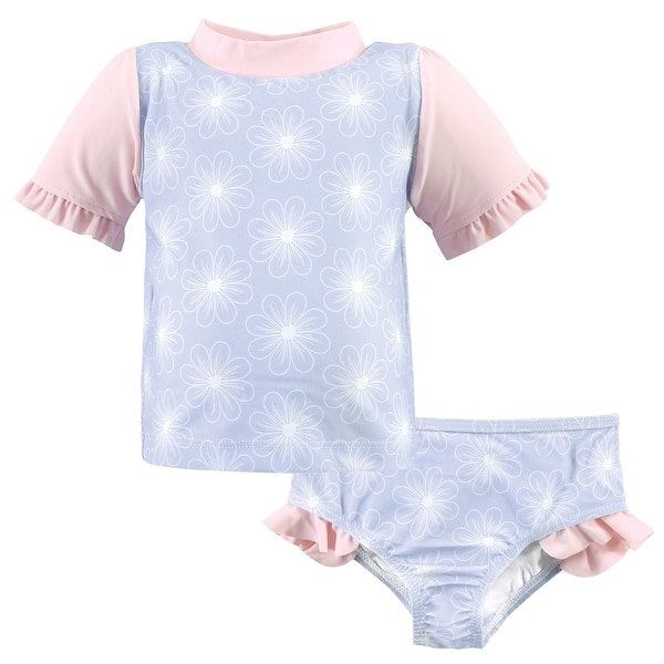 slide 1 of 1, Hudson Baby Infant Girl Swim Rashguard Set, Blue Floral 12-18 Months - Blue Floral