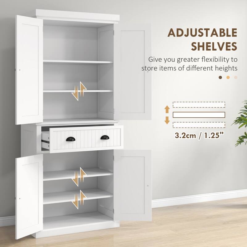 72" Kitchen Pantry, Tall Storage Cabinet, Freestanding Cupboard with Drawer, Doors and Adjustable Shelves