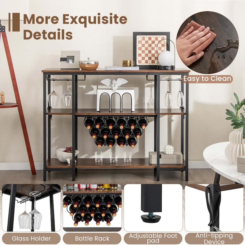 Wine Cabinet Bar Table Rack Table for Drinks Glasses w/ Power Outlets