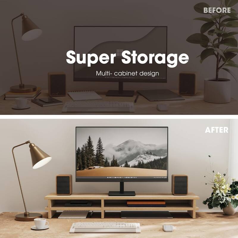 Fenge Dual Monitor Stand, 42.5inch Monitor Riser with Acrylic Drawer