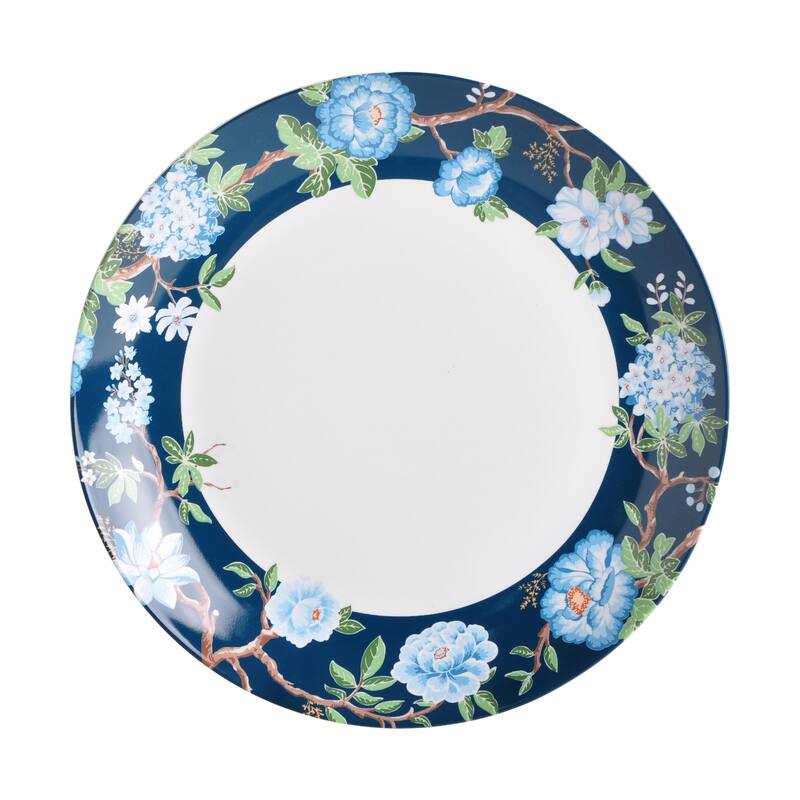 222 Fifth Nightingale 12-Piece Blue Porcelain Dinnerware Set - Service for 4, Plate & Bowl Set