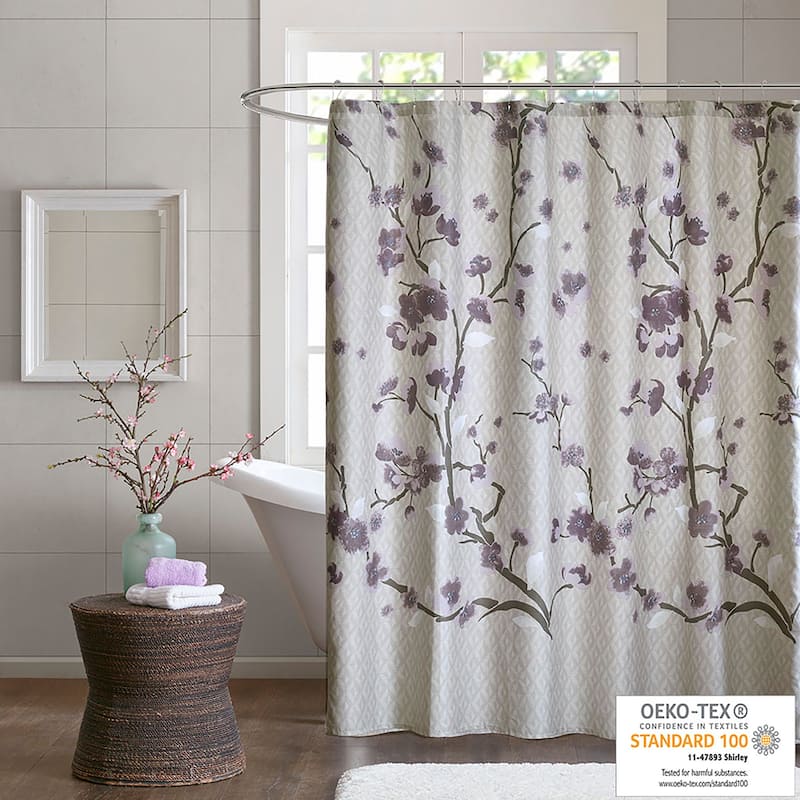 Copper Grove Cultus Cotton Printed Purple Shower Curtain
