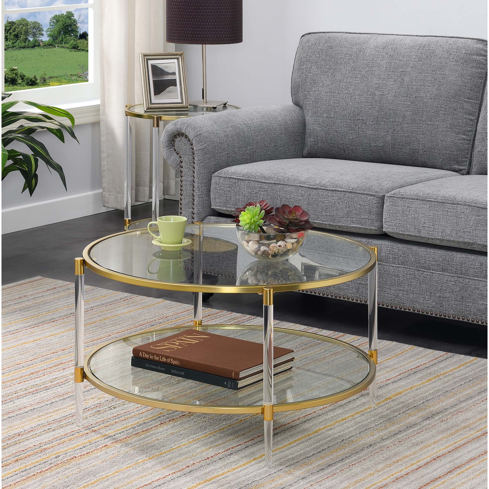 Convenience Concepts Royal Crest Acrylic Glass Coffee Table Clear Gold