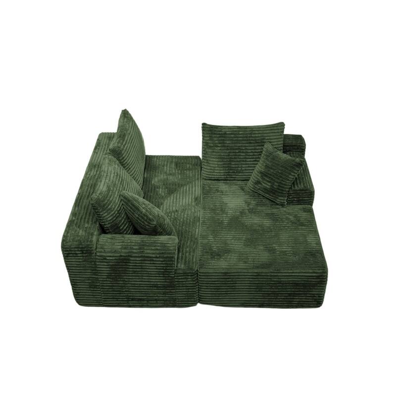 95.2" Modern L-Shaped Corduroy Sectional Sofa, No Assembly Reqired