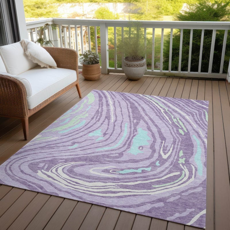 Machine Washable Indoor/ Outdoor Abstract Brushstrokes Chantille Rug