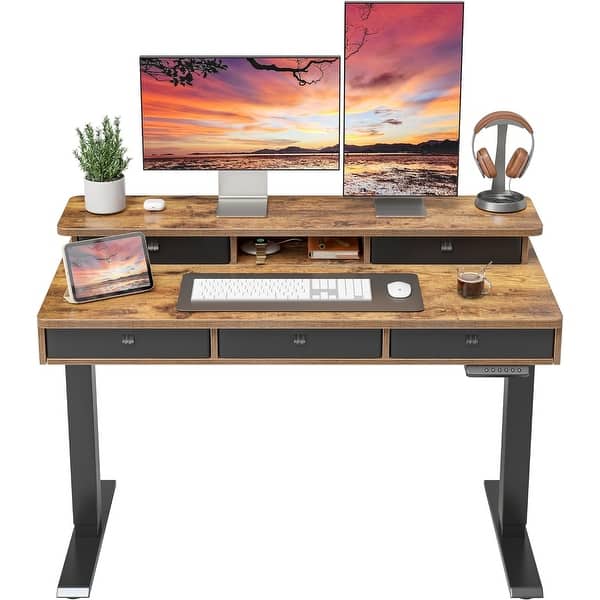 FEZIBO Height Adjustable Electric Standing Desk with 5 Drawers Table